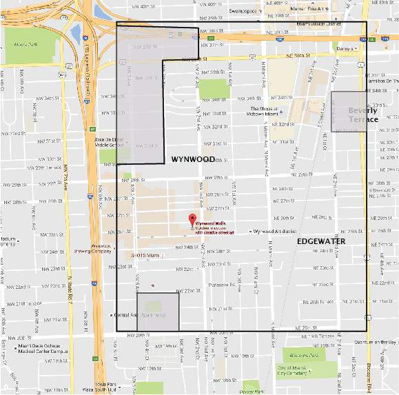 El Departamento de Salud de Florida habia publicado previamente este mapa que muestra el &aacute;rea de transmisi&oacute;n del Zika en el barrio de Wynwood de Miami. (Departamento de Salud de Florid