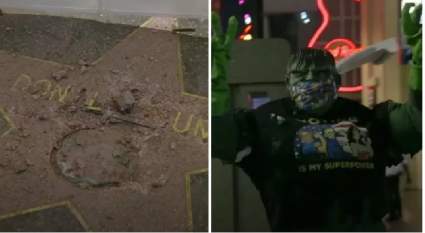 Hombre disfrazado de Hulk destroza la estrella de Trump en el Paseo de la Fama de Hollywood
