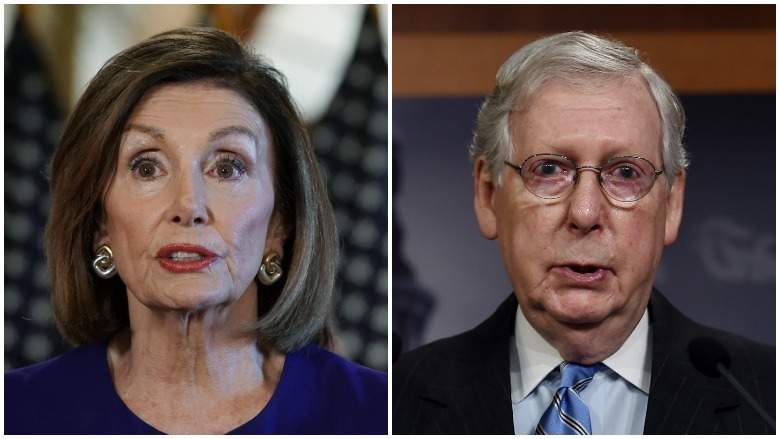 La presidenta de la Cámara de Representantes, Nancy Pelosi, a la izquierda, el líder de la mayoría del Senado, Mitch McConnell.