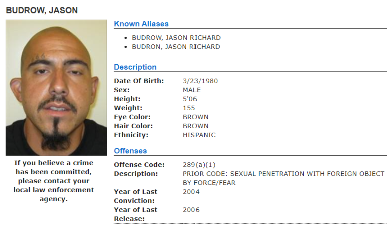Jason Budrow fue condenado por abusar sexualmente de una adolescente en 2004.