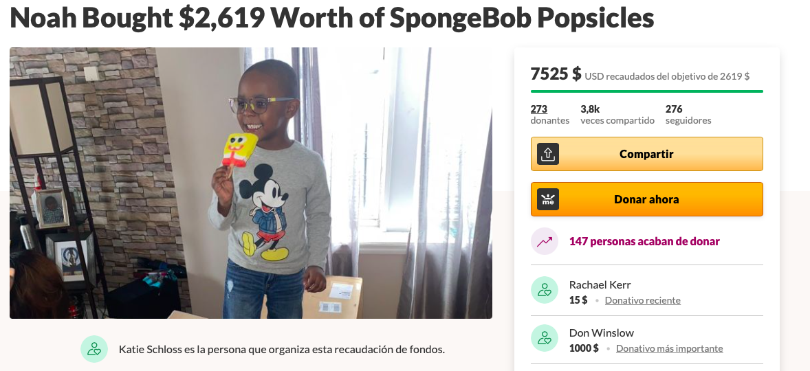 Noah compr&oacute; $ 2,619 en paletas de Bob Esponja
