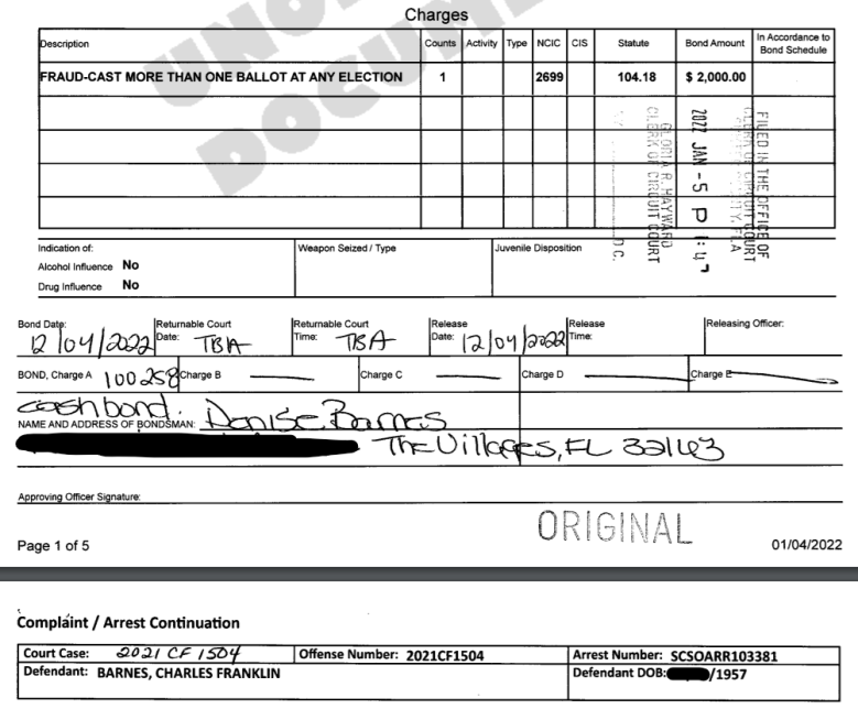 Charles Franklin Barnes est&aacute; acusado de fraude electoral, que es un delito grave en Florida.