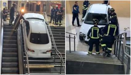 Ladrón con poco ingenio: Roba un auto y acaba atascado en unas escaleras – VIDEO