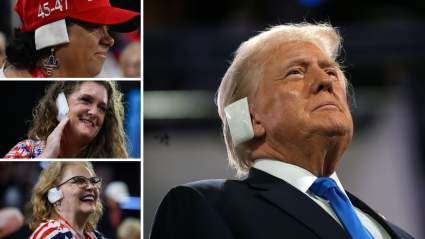 Una venda falsa en la oreja es la nueva tendencia por Trump – FOTOS