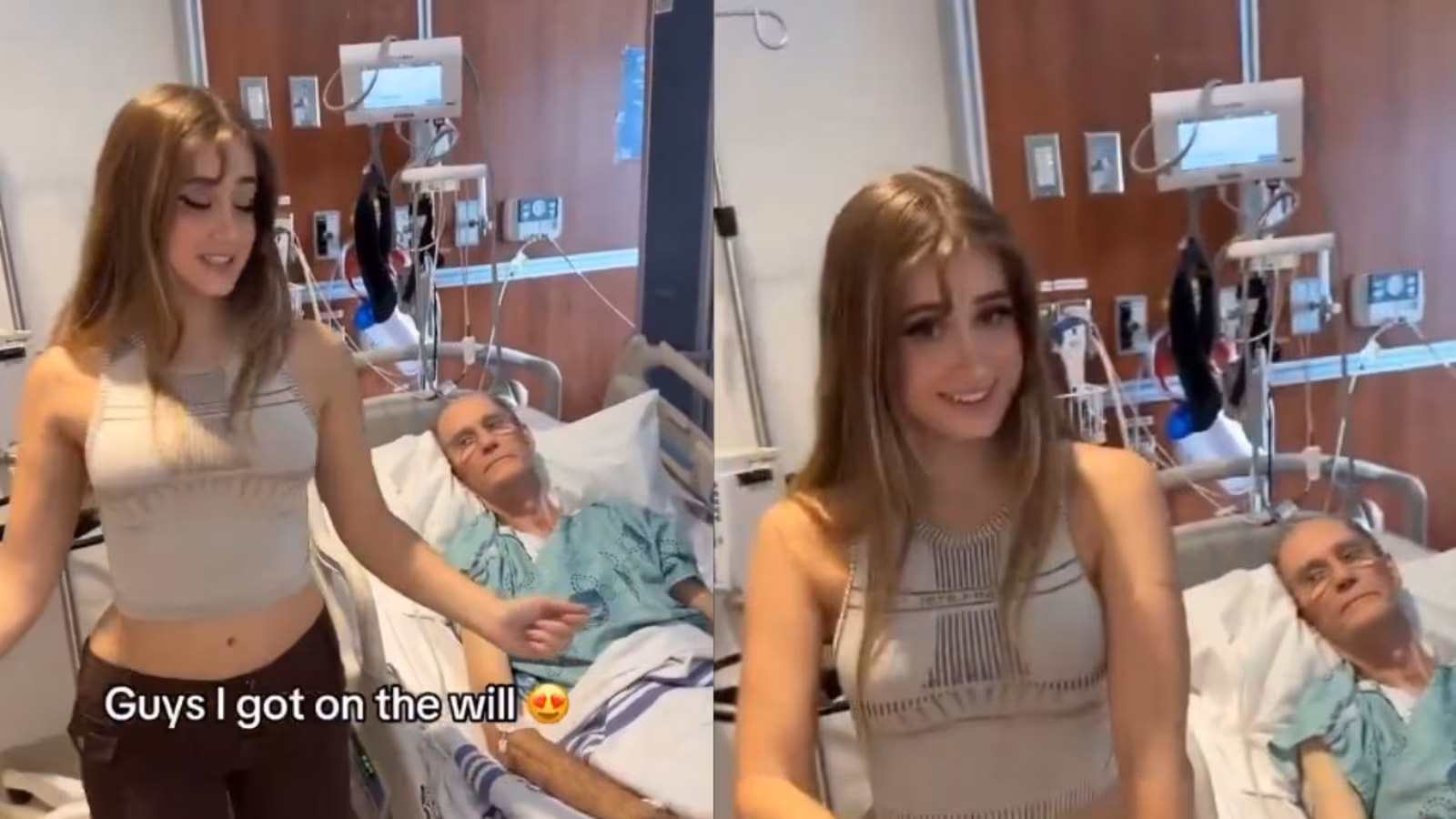 Tiktoker se graba en hospital celebrando que su novio de 85 años va a morir
